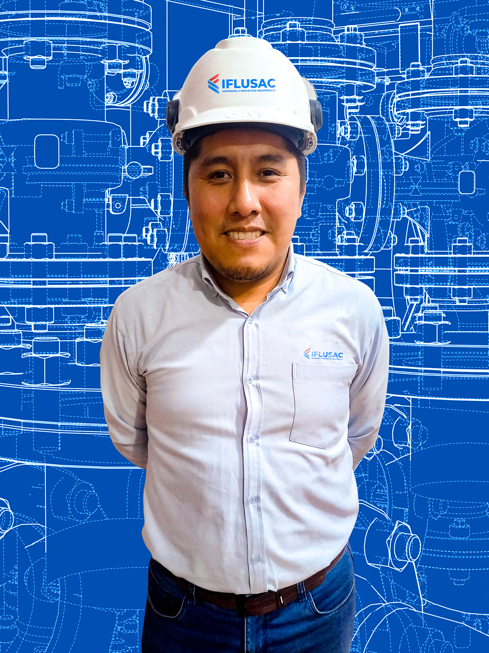 The builder in a construction vest and orange helmet standing against industrial background. Safety specialist, engineer, industry, architecture, manager, occupation, businessman, job concept